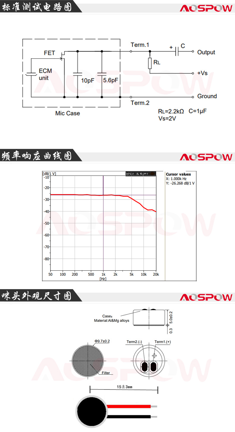 9750焊线咪头规格书尺寸