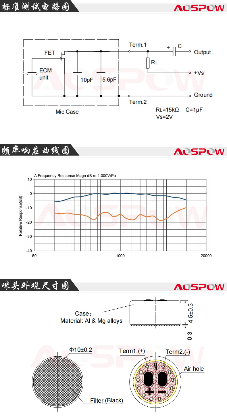 10mm降噪咪头规格书尺寸